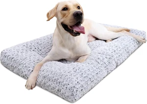 Washable Dog Bed Deluxe Plush Dog Crate Beds Comfy Kennel Pad 35" X 23", Gray - Picture 1 of 12