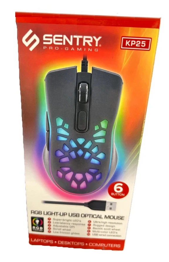 Sentry RGB MOUSE KP25 Light Up 6 Button Scroll Wheel Wired New Sealed - Image 1 of 1