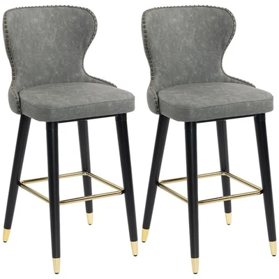 Bar Stools Dining Chairs Kitchen Counter Seat Padded PU Leather Footrest Grey - Image 1 of 4