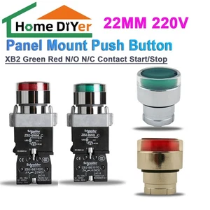 XB2 Green Red 22MM 220V Panel Mount Push Button N/O N/C Contact Start/Stop - Picture 1 of 9