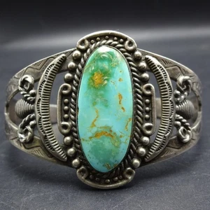 PULSERA BRAZALETE TURQUESA TURQUESA PLATA ESTERLINA ESTAMPADA A MANO HARVEY ERA PEÓN de colección - Imagen 1 de 19