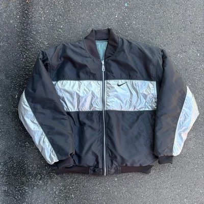 Vintage 90's Nike Quilted Reversible Jacket women’s  L Puffer Spell Out Full Zip - Image 1 of 4