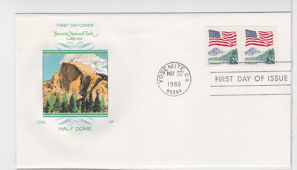 TurtlesTradingPost- Flag Over Yosemite Coil Pair 1988 #2280 FDC- Farnam Cachet - Image 1 of 1
