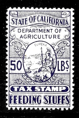 HICK GIRL- OLD MINT STATE OF CALIFORNIA 50# FEEDING STUFF TAX STAMP        X6558 - Image 1 of 2