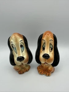 VINTAGE DROOPY/SAD BASSET HOUND DOG Ceramic Salt Pepper Shakers- JAPAN - Picture 1 of 13
