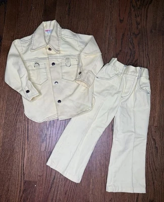 Conjunto de chaqueta y pantalón vaquero Health Tex vintage años 70 amarillo acampanado talla 4T usado en excelente estado I Foto 1 de 4