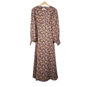 Topshop Dress 4 Dark Floral Maxi Open Back Long Balloon Sleeve Whimsigoth Fairy - Picture 1 of 10