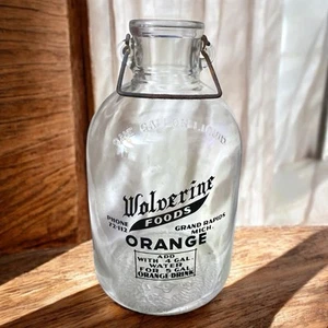 VTG Wolverine Foods Grand Rapids Orange Drink One Gallon Jug Clear Glass TCS-48 - Picture 1 of 7