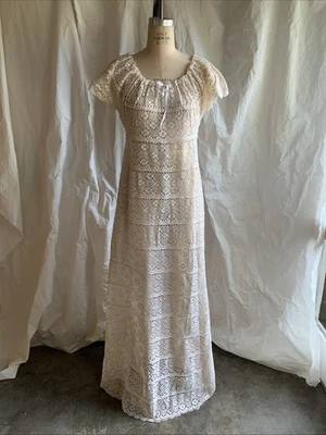 Maxi Vestido Vintage Años 70 Algodón Encaje Hecho a Mano Boho Novia Foto 1 de 4