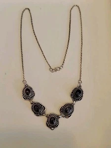 Collar de plata de ley 925 con cabujón de piedra púrpura oscuro de 18" - Imagen 1 de 10