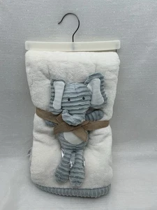 Chick Pea Baby 2 Stück Decke Elefant Puppe Plüsch Lovey Set weiß grau Borte - Bild 1 von 13