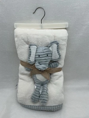 Chick Pea Baby 2 Piezas Manta Elefante Muñeca Peluche Lovey Set Blanco Gris Borde Foto 1 de 4