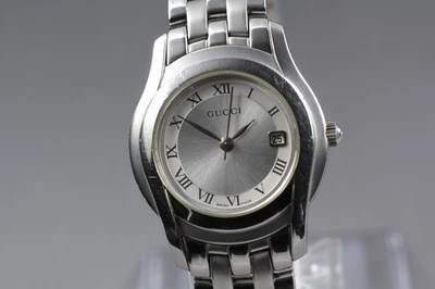 Orologio Donna Vintage Gucci 5500L Quadrante Argento Data Quarzo Romano... - Immagine 1 di 4