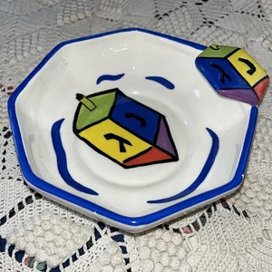 David Heger Chanukka Keramik Dreidel Servierschale Chanukka signiert 2001 achteckig - Bild 1 von 7