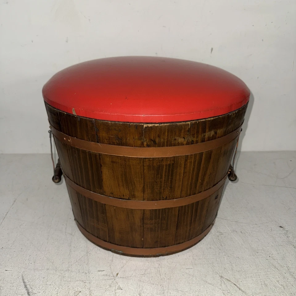 Taburete rodante otomano barril madera roble vino whisky rústico vintage reposapiés Foto 1 de 3