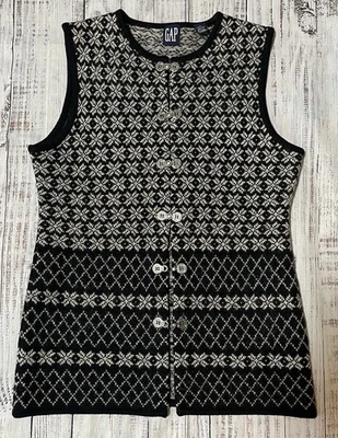 Chaleco tejido de lana GAP Tirol para mujer botón plateado azul gris isla justa grueso cálido de colección S Foto 1 de 4