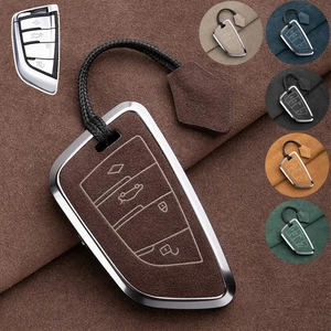 Zinc Alloy Suede Leather Car Key Case Cover For BMW F15 X5M 4 5 6 7 X2 X4 X5 X6 - Picture 1 of 18