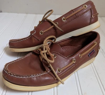 Zapatos de barco vintage Sebago Docksides de cuero marrón para mujer talla 8 hechos en EE. UU. años 80 en muy buena condición Foto 1 de 4