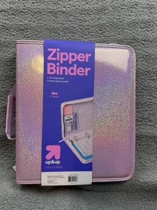 up & up 3 Ring Zipper Binder 2 Inch Holographic Pink Iridescent with Pocket - Picture 1 of 6