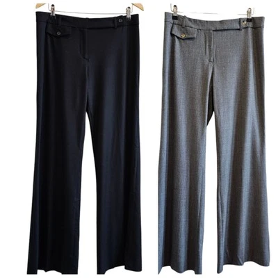 SET OF 2 Michael Kors Italy Black Wool/Spandex Wide Leg Stretchy Dress Pants 12 - Image 1 of 4