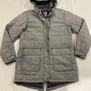 Carhartt Amoret Grau Puffer Coat Quilted Rain Defender Hooded Medium 8/10 - Picture 1 of 8