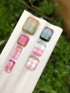 21.80 Ct Natural Multicolor Tourmaline Lot Emerald Cut From Afghanistan - Picture 1 of 6