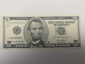 $5 Five Dollar Bill 2003 A  UNCIRCULATED FI 08765359 A - Picture 1 of 2