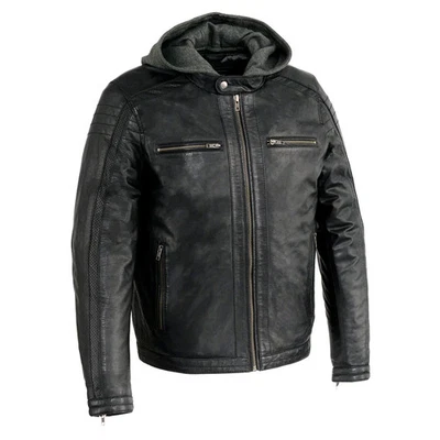 Milwaukee Leather 1845 Men's Black Leather Fashion Jacket with Removable Hoodie - Image 1 of 3