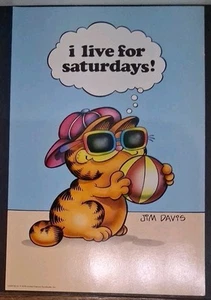Vintage 1978 Garfield Original Jim Davis Argus 14x9 Poster I Live For Saturdays! - Picture 1 of 18
