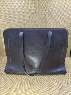 BANANA REPUBLIC Smooth Black Leather Tote Bag With Zipper Closure & Dual Handles - Image 1 of 4