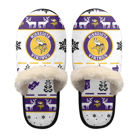Minnesota Vikings Christmas Plush Slippers Unisex Non-slip Fluffy Home Shoes Cover