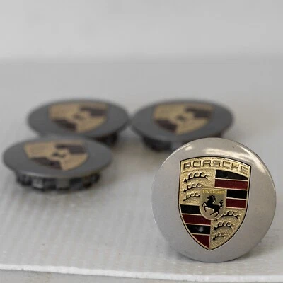 Porsche 718 911 Panamera Boxster OEM Genuine Center cap SET Silver Gold Crest - Image 1 of 4