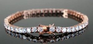 Brazalete de cadena de tenis de 3 mm acabado en oro rosa de 14 k diamante de laboratorio helado inundado - Imagen 1 de 6