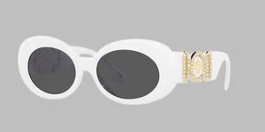 Versace Oval Sunglasses - White Frame, Dark Grey Lenses, 54MM 0 VE4426 BU - Picture 1 of 4