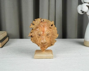Scultura testa di leone in legno, statua fatta a mano, scultura in legno, decorazione ufficio, regalo - Foto 1 di 4