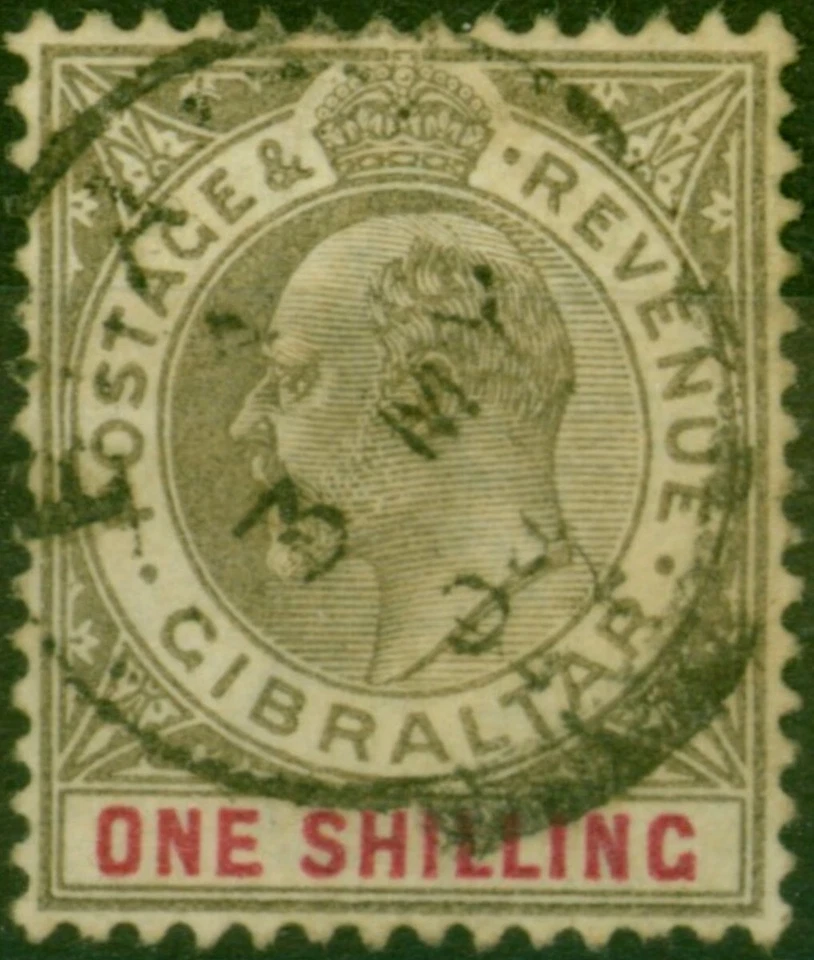 Gibraltar 1903 1s Black & Carmine SG51 Fine Used (3) - Image 1 of 1