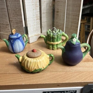 1995-1996 Avon "Harvest Season" Vegetable Tea Pot Set Complete Set of 4 - Picture 1 of 21
