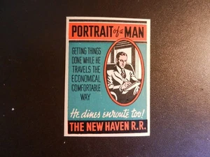*THE NEW HAVEN R.R. - PORTRAIT OF A MAN* VINTAGE TRAIN/LUGGAGE LABEL - Picture 1 of 1