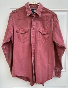Mens Vtg Wrangler X-Long Tails Button Up Shirt Red 16-1/2 x 35 Brushpopper FADED - Picture 1 of 17