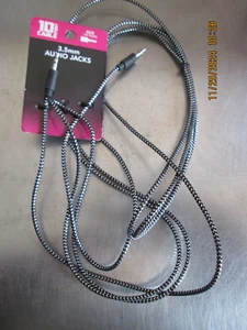 10 Foot Heavy Duty Aux Audio Cable Black-Silver - Picture 1 of 3