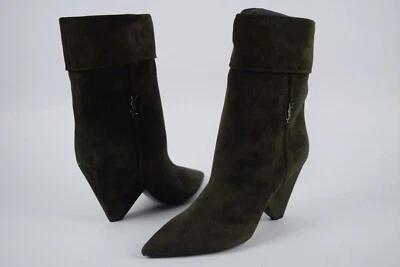 全新带盒! YSL Saint Laurent Liz 85 Luxor 麂皮中筒靴 38.5 烟草棕色 — 第 1/4 张图片