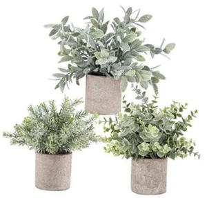 Der Rose 3 Pack Mini Potted Fake Plants Artificial Plastic Eucalyptus Grey a - Picture 1 of 7
