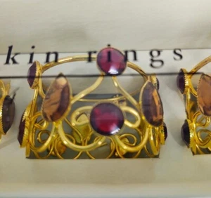 Pier 1 Jeweled Napkin Rings Set of 4 Yellow and Red Stones w/Heart Shape - Picture 1 of 4