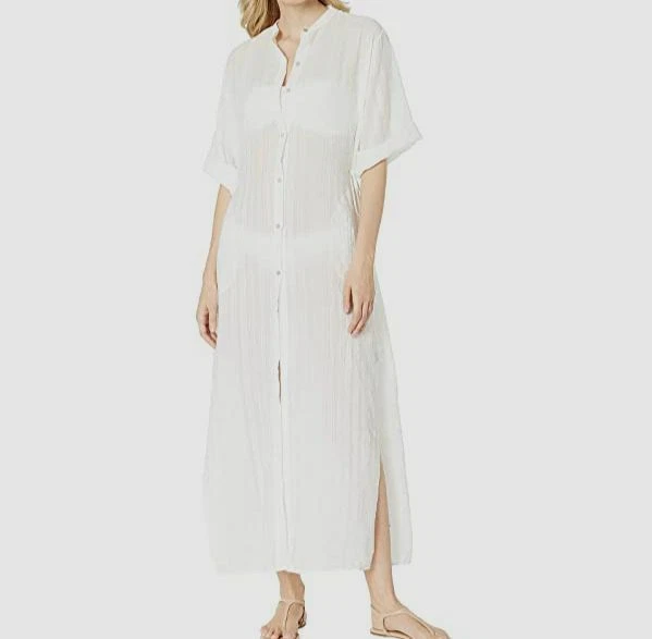 Traje de baño para mujer Robin Piccone blanco manga corta corbata lateral cubierta talla L $128 Foto 1 de 1