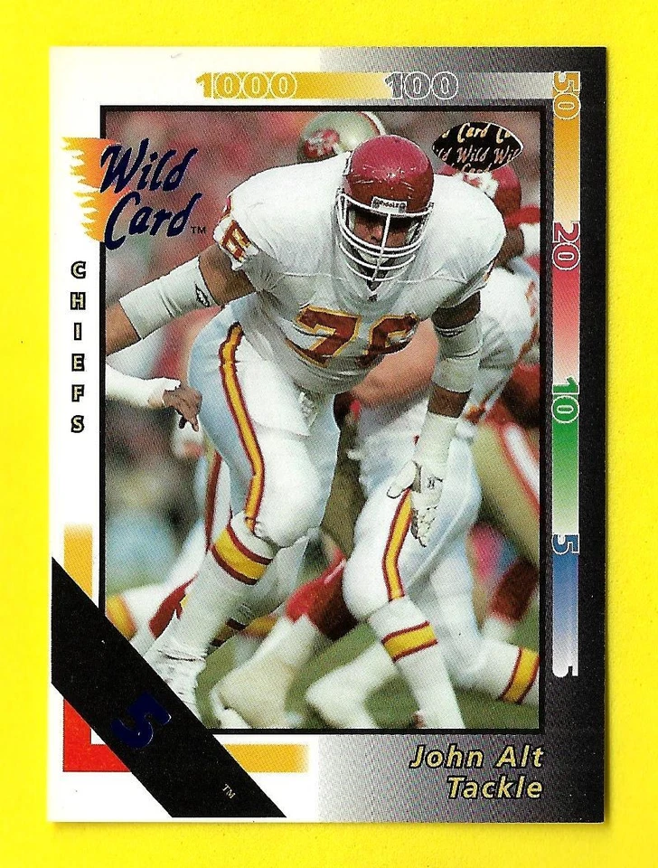 1992 Wild Card NFL Football 5 Stripe Card #77 John Alt Kansas City Chiefs - Image 1 of 1