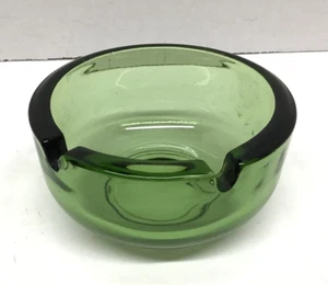 Green Clear Glass Vintage 2 Slotted Round Ashtray - Picture 1 of 7