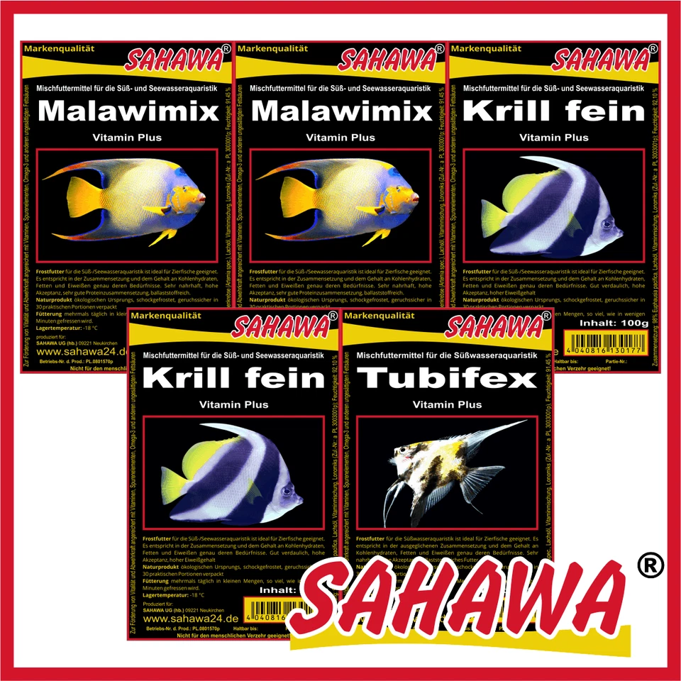 SAHAWA® 5x 100g Blister3 Sorten Mix Malawi +3 Mooskugeln Fischfutter Frostfutter SAHAWA