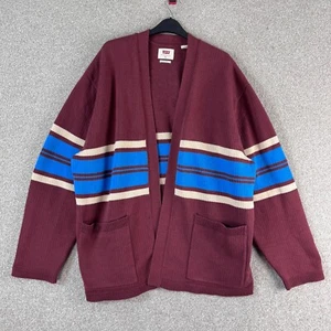 Levis Mens Cardigan XL Burgundy Striped Noragi Collegiate Open Relaxed Fit - Picture 1 of 7