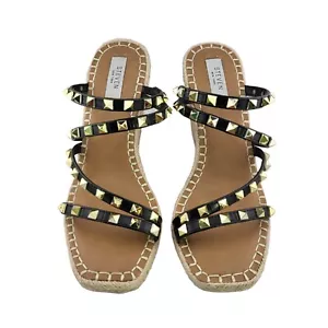STEVEN New York Keina Black Studded Wedge Sandals Size 10M - Picture 1 of 8