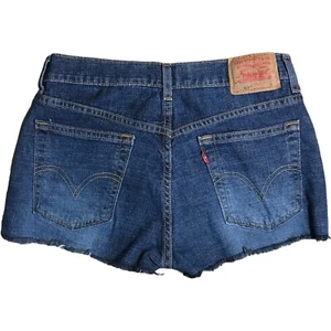Vintage Levis Shorts Damen Etikett 8 blau Denim 515 abgeschnitten ausgefranste Säume Stretch Reißverschluss Hosenschlitz - Bild 1 von 9